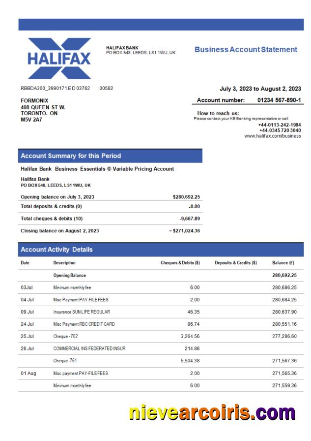 Halifax Bank organization statement